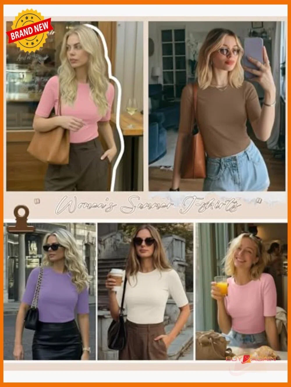 4 Pack Women's Half Sleeve Tees Slim Fit Crewneck Cotton Blend - Picture 3 of 5